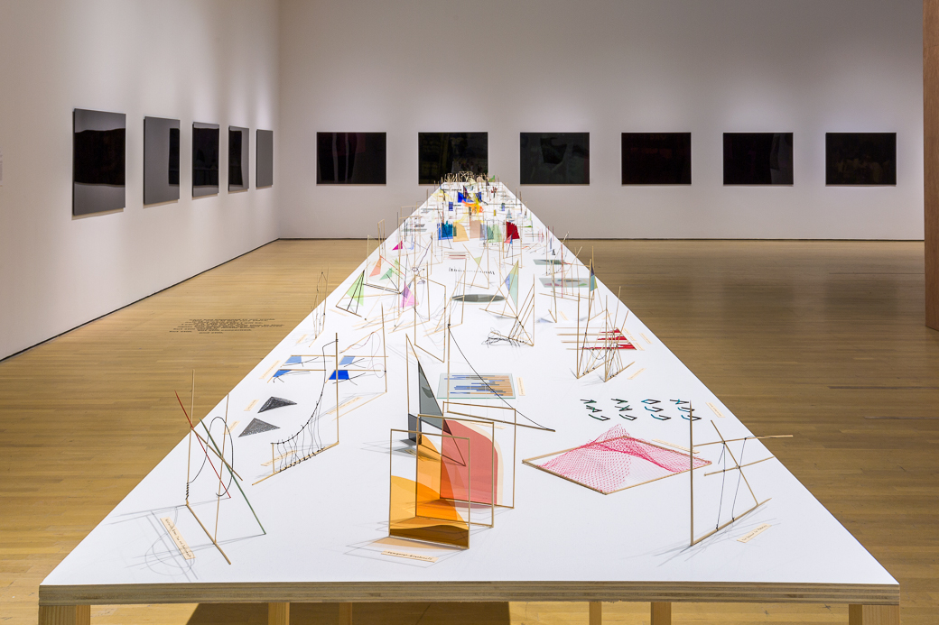 The Prophets (2013-2015), installation: bamboo, acetate, string, metal wire, plastic, ink, paper, aluminum foil, glass and wood. 412 elements. Installation view, La Biennale de MontrÃ©al, MusÃ©e dâ€˜art contemporain de MontrÃ©al, MontrÃ©al, Canada, 2014. Photo: Guy Lâ€™Heureux